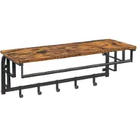 Vasagle Wandgarderobe, Kleiderstange mit 5 abnehmbaren Haken, schwebende Ablage mit Bügelsystem, Vintage-Braun und Schwarz LCR102B01