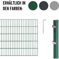 Alberts Doppelstabmatten Zaun, Höhe 140 cm, Länge 14 m, Zaun-Komplettset zum Einbetonieren, grün, Pfosten 60x40 mm