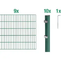 Alberts Doppelstabmatten Zaun, Höhe 160 cm, Länge 18 m, Zaun-Komplettset zum Einbetonieren, grün, Pfosten 60x40 mm