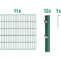 Alberts Doppelstabmatten Zaun, Höhe 160 cm, Länge 22 m, Zaun-Komplettset zum Einbetonieren, grün, Pfosten 60x40 mm