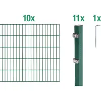 Alberts Doppelstabmatten Zaun, Höhe 160 cm, Länge 20 m, Zaun-Komplettset zum Einbetonieren, grün, Pfosten 60x40 mm