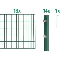Alberts Doppelstabmatten Zaun, Höhe 160 cm, Länge 26 m, Zaun-Komplettset zum Einbetonieren, grün, Pfosten 60x40 mm