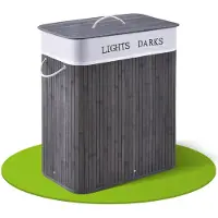 Juskys Bambus-Wäschekorb Curly - 100 L - Grau - Abnehmbarer Wäschesack