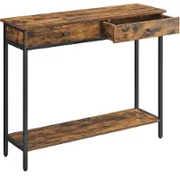 Vasagle Konsolentisch, Eingangstisch, Couchtisch mit 2 Schubladen, Stahlrahmen, stabil, für Flur, Schlafzimmer, Wohnzimmer, Industriedesign, rustikales Braun und Schwarz