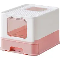 Feandrea Katzenklo, Katzentoilette, mit Deckel, ausziehbares Tablett, Schaufel, Bürste, für Katzen bis 15 kg, weniger Spuren, auslaufsicherer Boden, weiß-pastellrosa PPT001P01