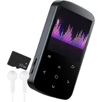 Nuvance - MP3-Player mit Touchscreen und Bluetooth - inkl. Ohrhörer und 32GB SD-Karte - mit Clip - digitaler Sprachrekorder - mit FM-Radio - Schwarz