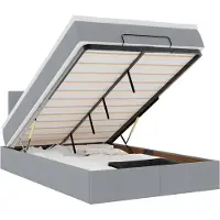 vidaXL Ottoman-Bett mit Matratze & LEDs Hellgrau 120x200 cm Stoff