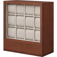 Songmics Uhrenbox 12 Fächer Massivholzfurnier mit Fenster platzsparend, kaffeebraun