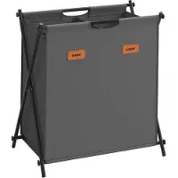 Songmics Wäschekorb 115 Liter mit 2 Fächern schiefergrau B34LCB120G01