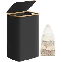 Songmics Wäschekorb 90 Liter mit herausnehmbarem Wäschesack tintenschwarz B34LCB509B01