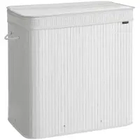 Songmics Wäschekorb mit Deckel aus Bambus 150 Liter wolkenweiß B34LCB062W01