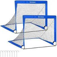 Songmics Set mit 2 Kinderfußballtoren SZQ122Q02, zusammenklappbar, blau
