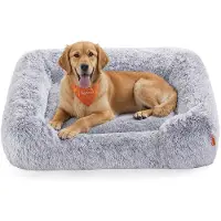 OEM Hundebett, Hundekissen, 106 x 75 x 20 cm, Hundemantel, Weicher Füllung, Hundesofa, Aufstehende Kanten, Abnehmbare und maschinell waschbare Hülle, Antirutsch, Grau PGW273G01