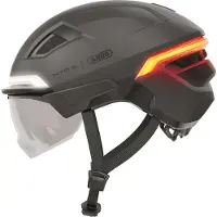 ABUS Fahrradhelm HYP-E ACE - mit Frontlicht, Rücklicht und Blinklicht - mit Visier und Ohrenschützern - geeignet auch für E-Bike und S-Pedelec - für Damen und Herren - Grau, Größe S (51-55 cm)