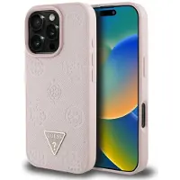 GUESS Etui Grained Hot Stamp Peony Triangle Logo MagSafe do iPhone 16 Pro róowy
