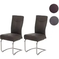 Mendler 2er-Set Esszimmerstuhl HWC-G56, Küchenstuhl Freischwinger Stuhl, Textil Wildleder-Optik braun