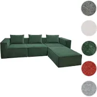 Mendler L-Sofa HWC-O54, Lounge-Couch mit Ottomane, erweiterbar modular rechts/links, Stoff/Textil 63x270x190cm grün