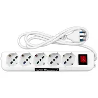 Vultech MU-01 5 Steckdosen mit Ein/Aus-Schalter Weißes Kabel 1,5m 2500W