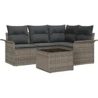 vidaXL Gartensofa-set 5 Stk. Grau Poly-Rattan
