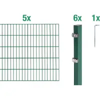 Alberts Doppelstabmatten Zaun, Höhe 180 cm, Länge 10 m, Zaun-Komplettset zum Einbetonieren, grün, Pfosten 60x40 mm