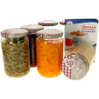 MamboCat 6er Set Rundglas 720 ml To 82 Holz Herz rot Deckel incl. Diamant Gelierzauber Rezeptheft