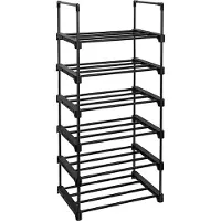 Songmics Schuhablage 6-stufiger offener Schuhschrank hoher Schuhschrank schmaler Schuhständer platzsparend für Ankleidezimmer, Flur 30x45x106cm Schwarz LSA23BK