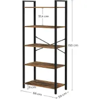 Vasagle LLS061B01 Bücherregal, 5-stufig, Industriedesign für Wohnzimmer, Büro, Arbeitszimmer und Flur, Stahlrahmen, Vintagebraun, Schwarz