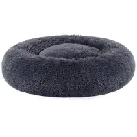 Songmics Hundebett flauschig, Katzenbett, Donut Kissen, waschbar, Polsterung in der Mitte herausnehmbar, Langer Plüsch, 70 cm Durchmesser, dunkelgrau PGW039G02