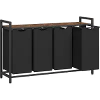 Vasagle Wäschekorb, 4-Fach Wäschesammler, Herausziehbare und Abnehmbare Wäschesäcke, Wäschesortierer, Regal, Metallrahmen, 4 x 40L, 116 x 33 x 72 cm, Rustikal Braun und Schwarz BLH401B01