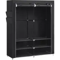 Songmics Stoffschrank, Kleiderschrank, 2 Hängefächer, mit Ablagen, 4 Seitentaschen, schwarz