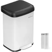 Songmics Mülleimer Küche 50 Liter aus Metall mit Deckel weiß-schwarz LTB530W5002