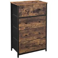 Songmics Kommode, Aufbewahrungsschrank, Stoffschubalden mit MDF-Front, Industrie-Design, für Flur, Wohnzimmer, vintagebraun-schwarz SGL45H