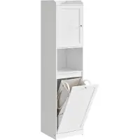 Vasagle Hoher Badezimmerschrank mit Wäschekorb, Aufbewahrungseinheit, abnehmbarer Wäschekorb mit Griffen, Fach mit Tür, Badeturm, 40 x 40 x 170 cm, Wolkenweiß BBC761W01
