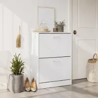 Vasagle Schuhschrank, Schuhkipper mit 2 Klappen, verstellbare Trennwände LBCB3502WT