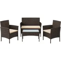 Songmics Balkonmöbel, Gartenmöbel-Set, aus PE-Polyrattan, Lounge-Set, Terrassenmöbel, Outdoor, für Terrasse, Balkon, Garten, braun-Taupe GGF004K05 – Braun + Taupe