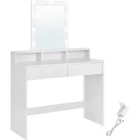 Vasagle Frisierkommode mit LED-Beleuchtung, verstellbare Helligkeit, Schminktisch mit Spiegel, Kosmetiktisch mit 2 Schubladen und 3 offenen Fächern, modern, Weiß