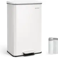 Songmics Mülleimer Küche 40L Stahl Weiss inkl. Müllbeutel