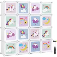 Songmics 16-Fach-Regalsystem, Aufbewahrungsschrank für Kinder, Kleiderschrank mit Türen, Kunststoff-Schuhregal, Mehrzweck, Schuhe, Spielzeug, 123 x 31 x 123 cm, Weiß LPC906W01