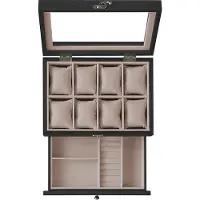 Songmics Uhrenbox mit 8 Fächern aus Massivholz schwarz JOW008B01