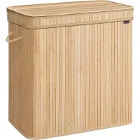 Songmics Bambus-Wäschekorb mit Deckel Abnehmbar Waschbar 150L Natur Beige