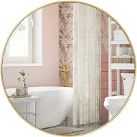 Songmics Spiegel rund einfache Montage modern metallisches Gold LWM102A01