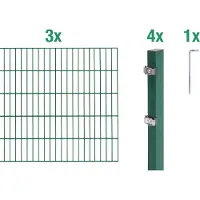 Alberts Doppelstabmatten Zaun, Höhe 140 cm, Länge 6 m, Zaun-Komplettset zum Einbetonieren, grün, Pfosten 60x40 mm