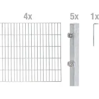Alberts Doppelstabmatten Zaun, Höhe 80 cm, Länge 8 m, Zaun-Komplettset zum Einbetonieren, feuerverzinkt, Pfosten 60x40 mm