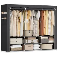 Songmics Stoffschrank 45 x 188 x 176 cm mit 3 Hängefächern schwarz RYG009B01