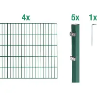 Alberts Doppelstabmatten Zaun, Höhe 160 cm, Länge 8 m, Zaun-Komplettset zum Einbetonieren, grün, Pfosten 60x40 mm