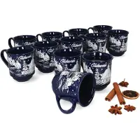 MamboCat 3160110 - 12er Set Glühweinbecher in dunkelblau mit Weihnachtslandschaft 0,2L geeicht