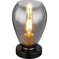 Globo Lighting Tischleuchte Metall schwarz matt, Metall messing matt, Glas rauchfarben, Kabel PVC schwarz, Wippschalter am Kabel, ø: 150mm, H: 235mm, Kabellänge 1500mm, exkl. 1x E27 40W 230V