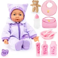 Bayer 94694AA Funktionspuppe, Interaktive Puppe Piccolina Magic Eyes, bewegt den Mund, blinzelt mit den Augen, sprechend, lila, 46cm