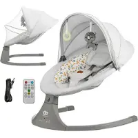 Kinderkraft Elektrische 2-in-1 Babywippe/Babyliege LUMI 2 von – Wippe mit sanfter Seitenbewegung, 12 Melodien, Timer & Moskitonetz – Grau
