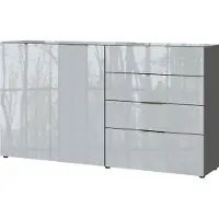 Germania Sideboard - 184 x 102 cm - 2 Türen - 4 Schubladen - Graphitfarben - Silbergrau - Glas